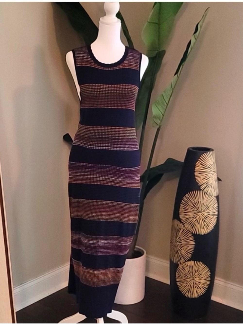 RACHEL Rachel Roy Navy and Copper Striped Midi Dress